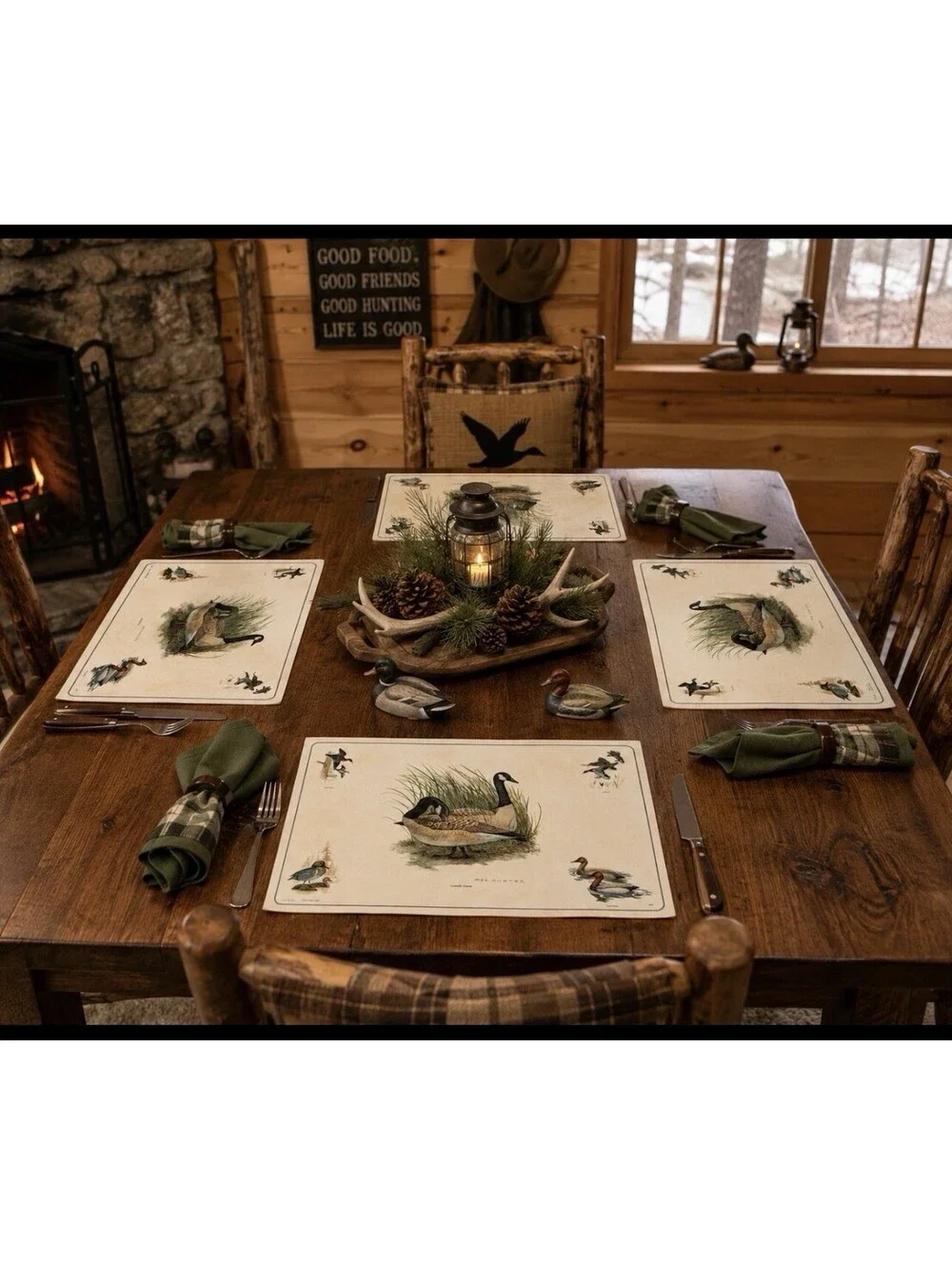 4 Vintage Mel Hunter Canada Geese Wildlife Placemats Duck Hunting Cabin 11x17